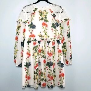 Ted Baker London floral dress lace shoulders sz 3